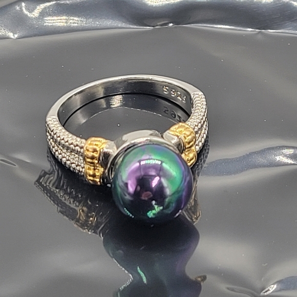 Jewelry - Vintage Gorgeous Ring 5925 Silver Two Tone Tied Split Shank Bead Ball Ring  7